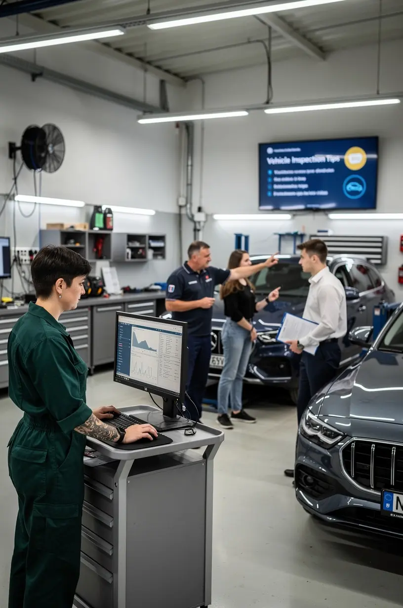 Majiteľ vozidla a mechanik diskutujú o stave vozidla a potrebných úpravách pred STK.